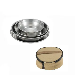 【Chill Outdoor】柯曼 銀色不鏽鋼盤4件組 贈收納袋(餐碗 餐具 食物盤 露營餐具 不鏽鋼餐具 碗盤組 鐵盤)