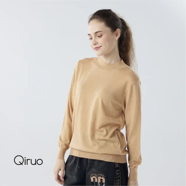 【Qiruo 奇若名品】秋冬專櫃針織長袖上衣0181A-45卡色小立領百搭 
