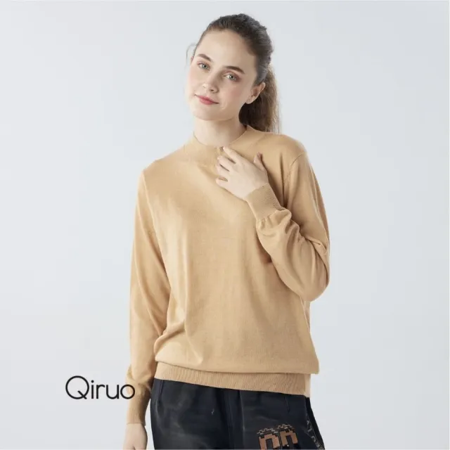 【Qiruo 奇若名品】秋冬專櫃針織長袖上衣0181A-45卡色小立領百搭 