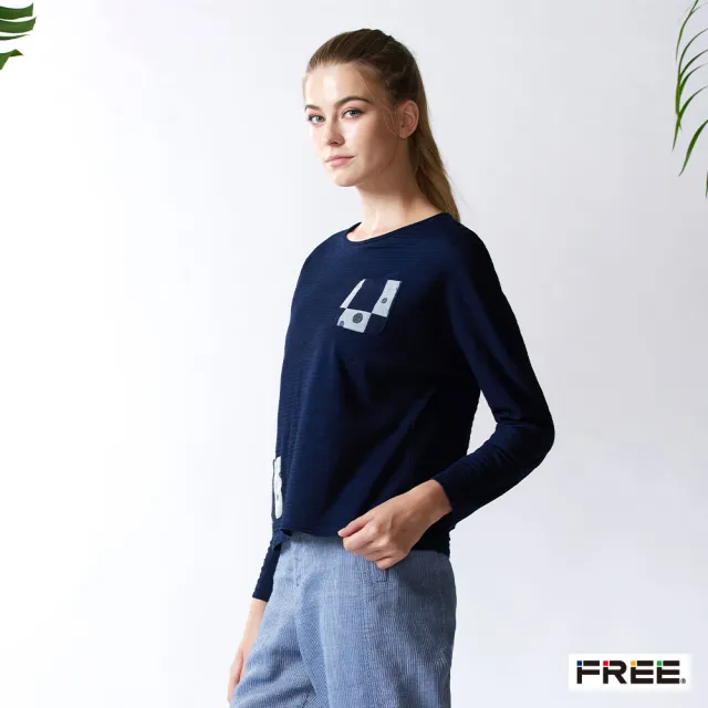【FREE】INDIGO細捲領雙口袋上衣(暗藍)