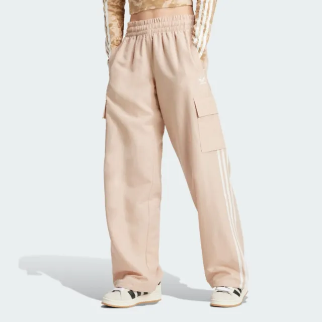 【adidas 愛迪達】長褲 女款 運動褲 三葉草 3S CARGO PANTS 奶茶 IZ0717