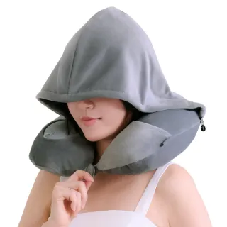 【tokuyo】溫熱充氣連帽頸枕 TH-011(旅行枕/U枕/遮光睡眠枕)