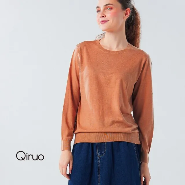 【Qiruo 奇若名品】秋冬專櫃針織長袖上衣0182A-90亮橘色小圓領百搭 