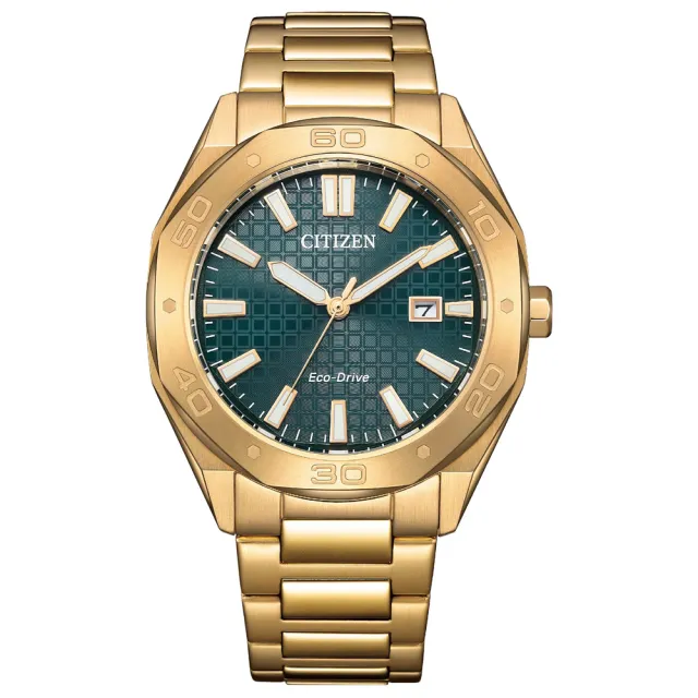 【CITIZEN 星辰】GENTS 八角鬥士時尚光動能男錶-綠x金/41mm(BM7633-81X)
