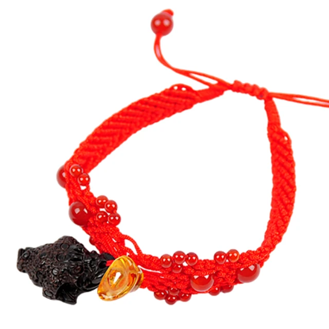 十方佛教文物 咬錢蟾蜍{黑檀}+編織手鍊(大悲咒加持108遍
