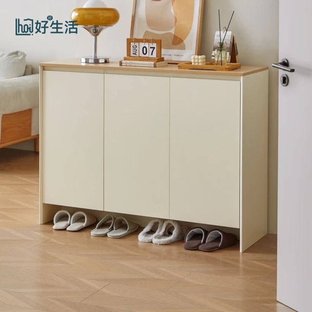 hoi! 好好生活 預購60天★源氏木語暖白實木三門三抽鞋櫃