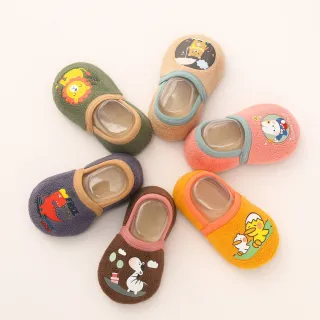 【橘魔法】兒童動物膠印厚棉絨保暖室內鞋襪(防滑膠點 地板襪 襪子 室內拖 室內鞋  童裝 男童 女童 保暖)