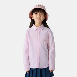 【GAP】兒童裝 純棉小熊刺繡翻領長袖襯衫-淺粉色(675835)