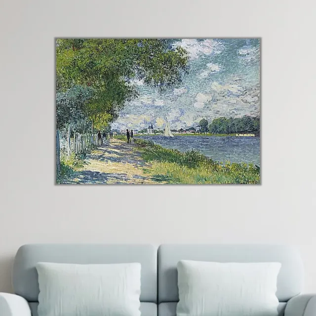 《在亞爾嘉杜的塞納河》莫內Monet.印象派畫家 世界名畫 經典名畫 風景油畫-無框60x80CM