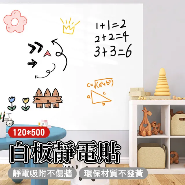 【FioJa 費歐家】120x500公分無膠靜電白板牆貼 可移除不傷牆軟板(白板黑板牆貼 塗鴉白板貼 寫字板)