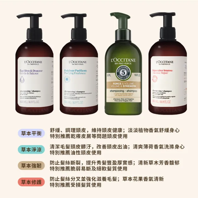 【歐舒丹】草本洗髮乳500ml 2入組(多款任選 國際航空版 強韌/修護/平衡/淨涼洗髮精)