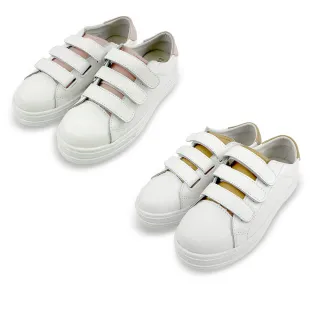 【FUFA Shoes 富發牌】真皮撞色魔鬼氈休閒鞋-粉/黃 1DH014(女鞋/小白鞋//休閒鞋/真皮鞋/厚底鞋)