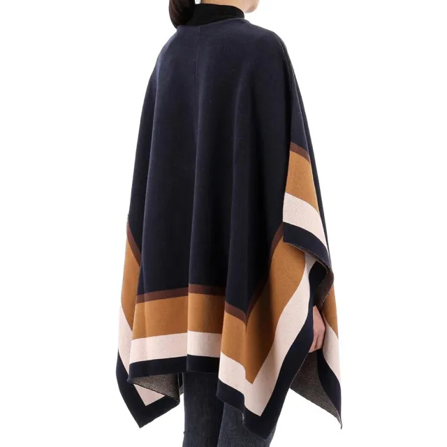 【Chloe’ 蔻依】kids系列雙色披肩棉羊毛斗篷披肩成人可穿C20315859(NAVY-12Y)