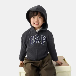 【GAP】男幼童裝 Logo刺繡連帽外套-灰黑色(744384)