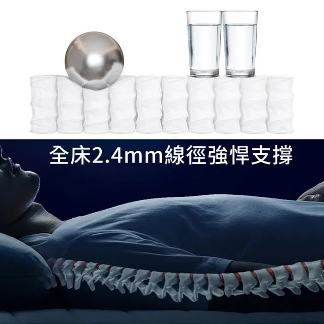 【LooCa】單人加大 石墨烯乳膠防敏2.4mm護脊正三線獨立筒床墊 3.5x6.2尺x30cm-黑鑽款(送保潔墊)｜父親節