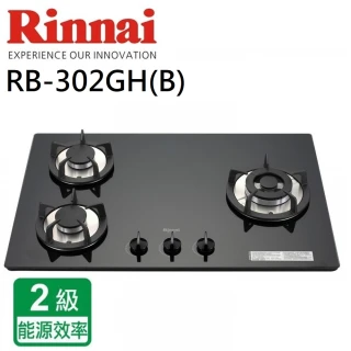 【林內】檯面式防漏三口玻璃瓦斯爐_鑄鐵爐架(RB-302GH-基本安裝原廠保固)