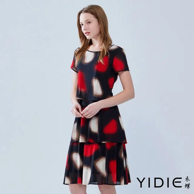【YIDIE 衣蝶】大幾何印花蛋糕層次長洋裝-黑
