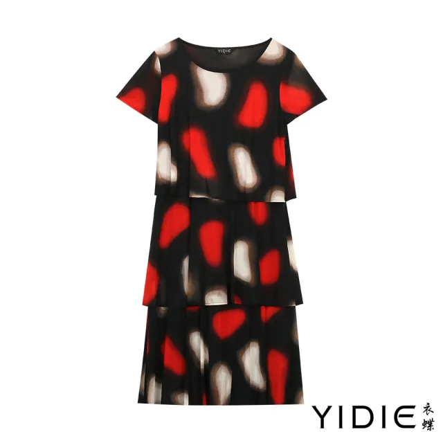 【YIDIE 衣蝶】大幾何印花蛋糕層次長洋裝-黑