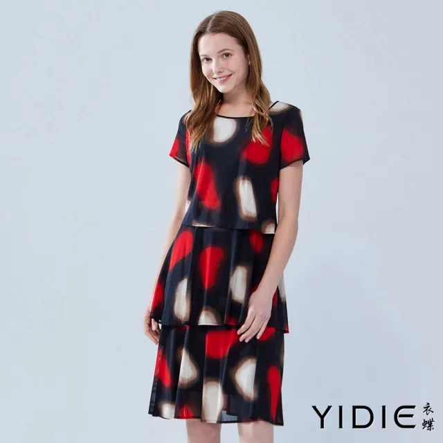 【YIDIE 衣蝶】大幾何印花蛋糕層次長洋裝-黑