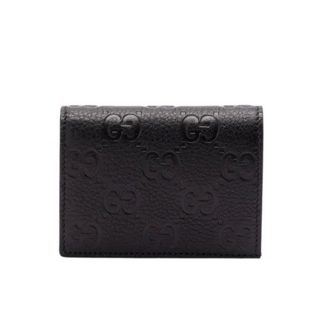 【GUCCI 古馳】GG Emblem Mini 粒面皮革 卡夾 皮夾 短夾 黑色 815901