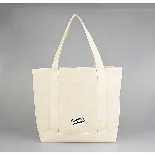 【Maison Kitsune】MAISON KITSUNE經典燙印LOGO大狐狸頭圖案設計帆布肩背托特包(自然米)