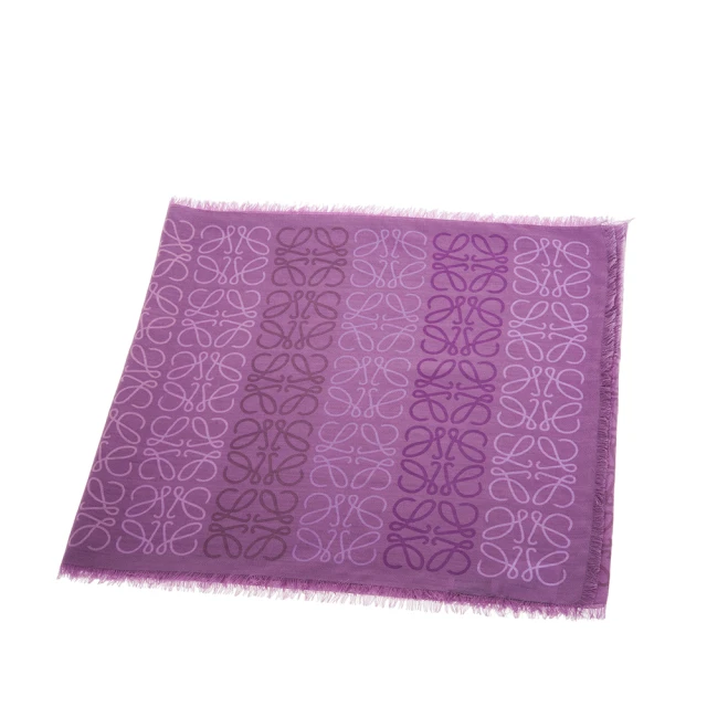 LOEWE 羅威 新款滿版Anagram 圖案羊毛絲質羊絨混 LOEWE 羅威 新款滿版Anagram 圖案羊毛絲質羊絨混紡線條圍巾(紫色)