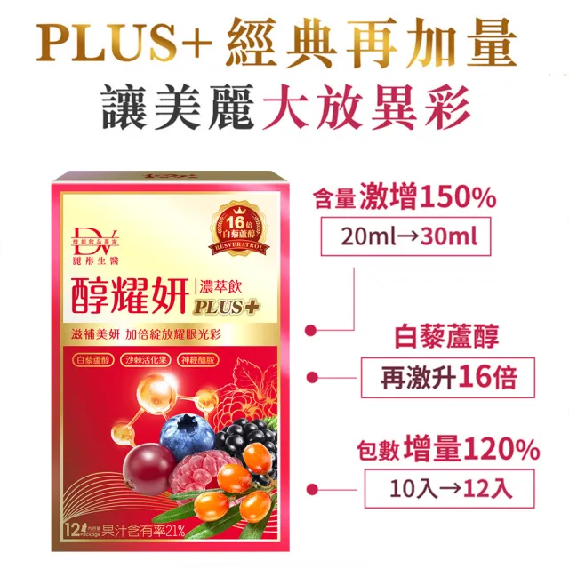 【DV 麗彤生醫】醇耀妍plus濃萃飲x6盒(加大容量及包數共72包;贈醇養妍膠原蛋白版1盒共36包/燕窩/白藜蘆醇)