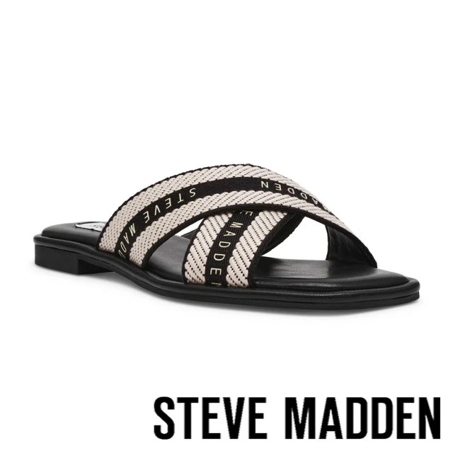 steve madden ARROWS 編織交叉帶平底拖鞋(黑色)