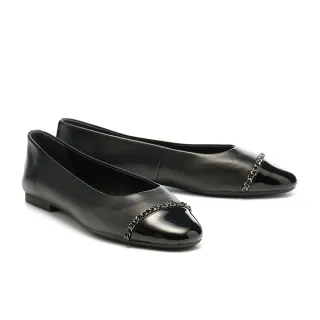 【AS 集團】內斂氣質金屬鏈條異材質娃娃平底鞋(黑)