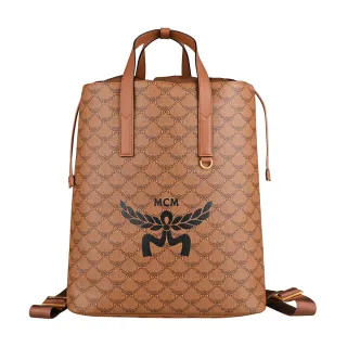 【MCM】MCM HIMMEL經典LOGO設計LAURETOS印花帆布束口手提後背包(中/棕)