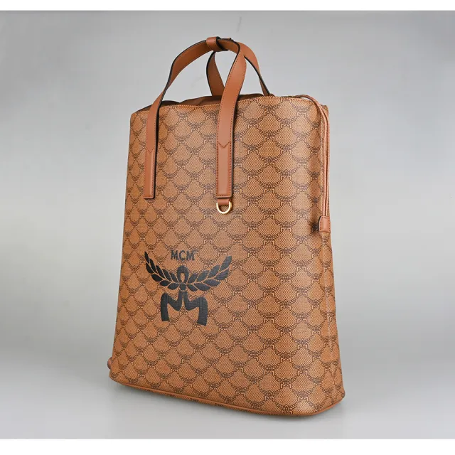 【MCM】MCM HIMMEL經典LOGO設計LAURETOS印花帆布束口手提後背包(中/棕)