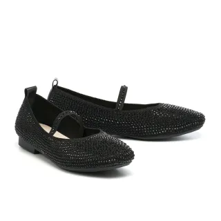 【MELROSE】美樂斯 輕甜閃鑽瑪莉珍飛織布方頭娃娃低跟鞋(黑)