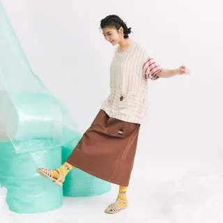 【Dailo】可愛漢堡繡花漸變車線長裙(綠 咖)