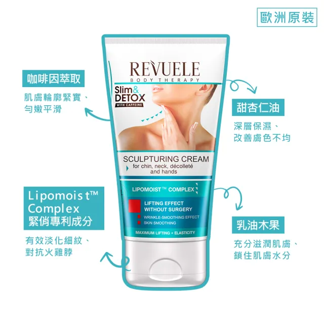【REVUELE 瑞膚露】咖啡因緊緻美頸霜150ml(針對頸部、下巴、肩膀前臂鬆軟肌膚設計)