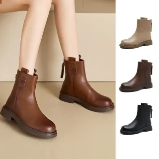 【J&H collection】英倫復古真皮增高顯瘦短靴(米色 / 棕色 / 黑色)