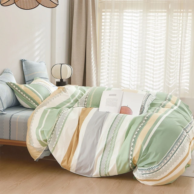 DUYAN 竹漾 精梳純棉三件式兩用被床包組 / 清紋流域 