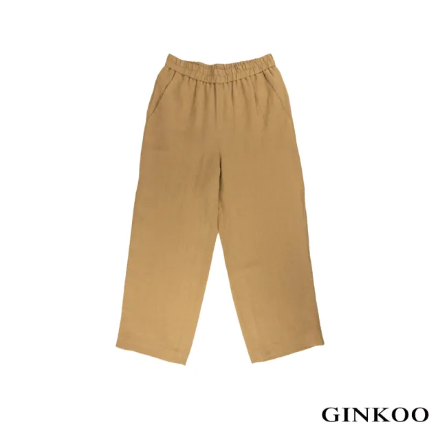 【GINKOO 俊克】麻腰鬆緊休閒長褲