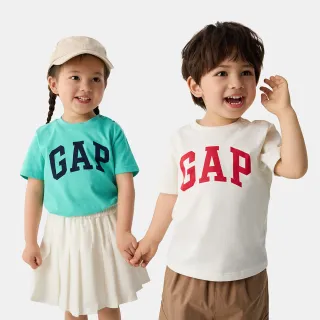 【GAP】兒童裝 Logo純棉印花圓領短袖T恤兩件組-綠色組合(687268)