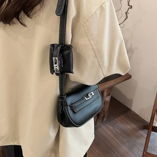 【LEESA】雙11 子母包\斜背包\馬鞍包\單肩包\小方包\隨身小包\棕色包包\可愛包包\復古百搭\腰包