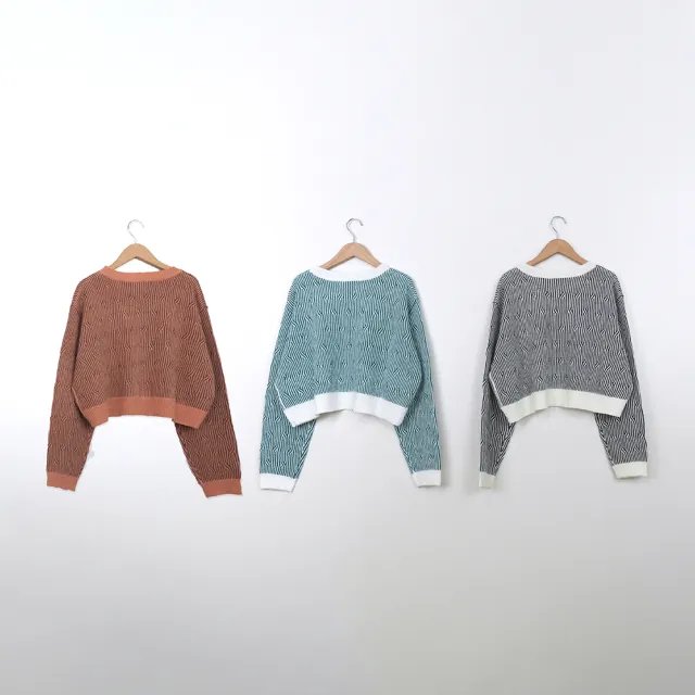 【MASTINA】造型線條長袖針織衫(綠 咖 灰/魅力商品)