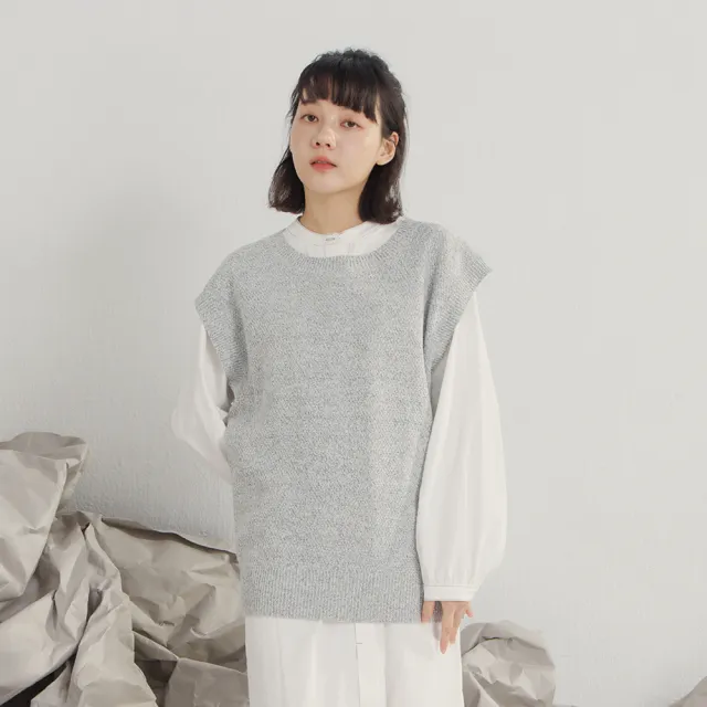 【MOSS CLUB】花紗脇邊拉鍊式開衩圓領無袖針織背心(黑 白 黃/魅力商品)