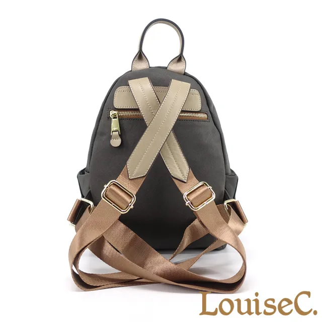 【LouiseC.】雙11 Tree House 韓國防水布+小牛皮圓弧小手提後背包-灰色(真皮包包 CC23207)