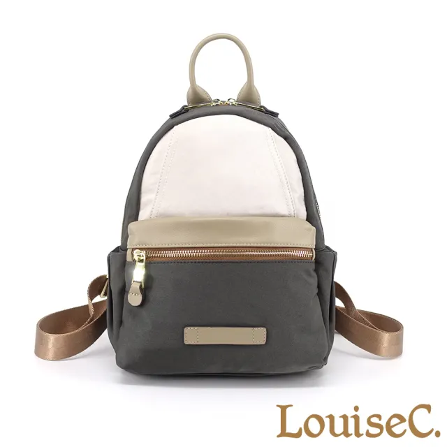 【LouiseC.】雙11 Tree House 韓國防水布+小牛皮圓弧小手提後背包-灰色(真皮包包 CC23207)