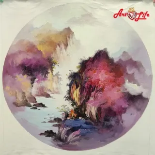【ArtLife 藝術生活】B021高級手繪油畫_圓畫/中式_80x80cm(五行風水畫、打造居家好運宅、手繪系列、擺飾畫)