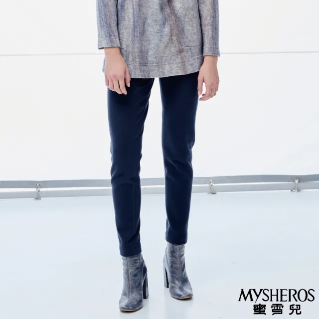 【MYSHEROS 蜜雪兒】造型休閒長褲 鬆緊腰頭 彈性簡約好搭(丈青)