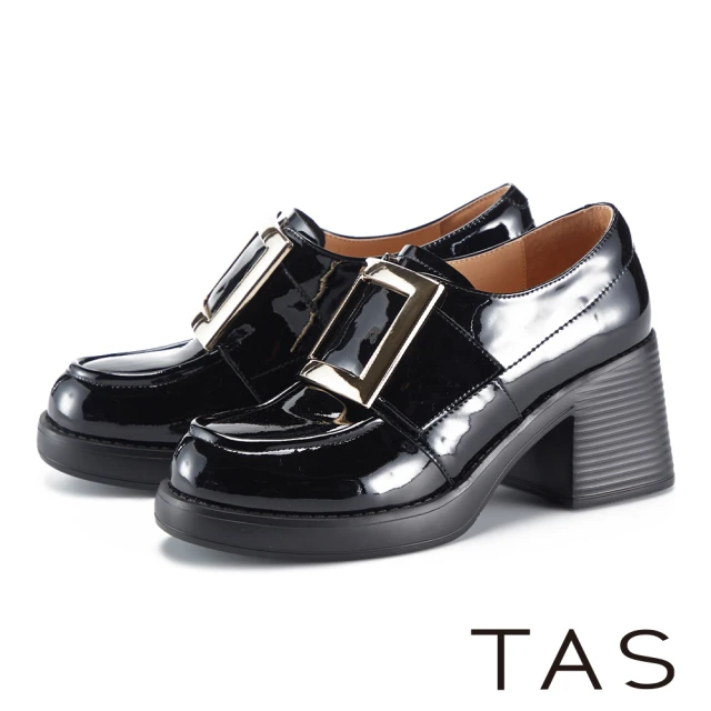 TAS 復古英倫牛皮厚底便仕樂福鞋(黑色)評價推薦