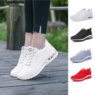 【J&H collection】男女款百搭飛織休閒鞋 健走鞋 運動鞋-女款(黑色／灰色／紅色／白色)