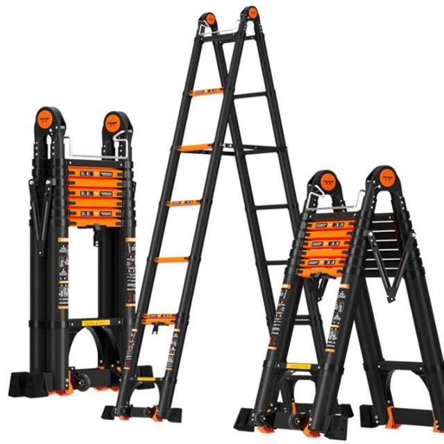 SoogSH （3.7+3.7m）鋁合金伸縮梯子人字梯加厚摺疊梯多功能升降工程樓梯(梯子)