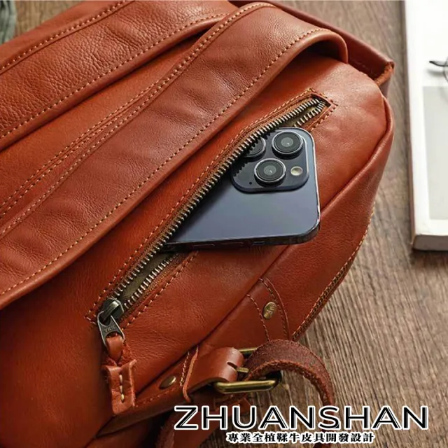 【ZHUANSHAN】真皮 水洗打光植鞣牛皮多隔層後背包 雙肩包(真皮包包 咖啡色／黑色／棕色)