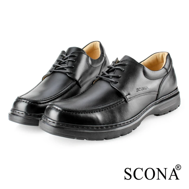 SCONA 蘇格南 全真皮 都會輕量側帶紳士鞋(黑色 084